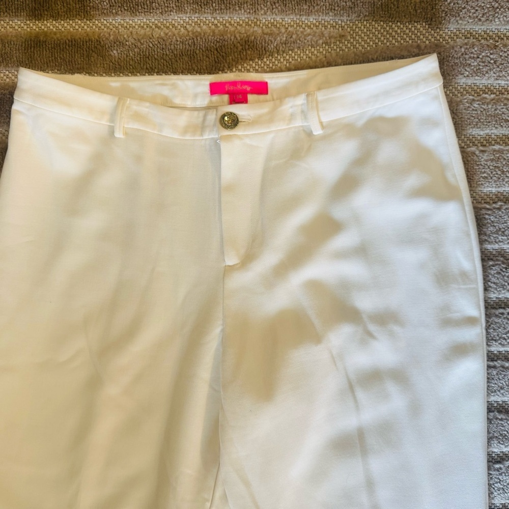 Lilly Pulitzer Lyndie High Rise Coconut White Straight Leg Pants Size 14 - Picture 3 of 7